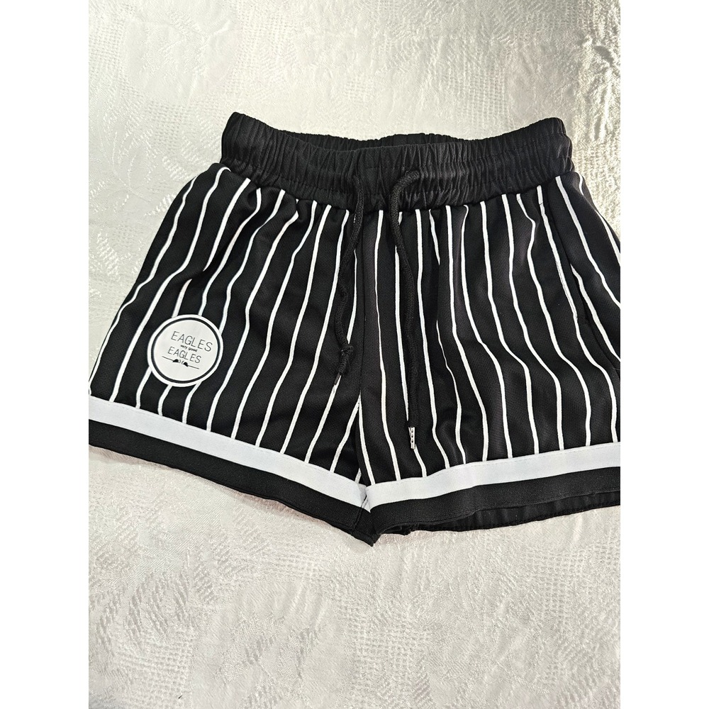 Vintage Philadelphia Eagles Kids Small Pinstripe Shorts NFL Black White